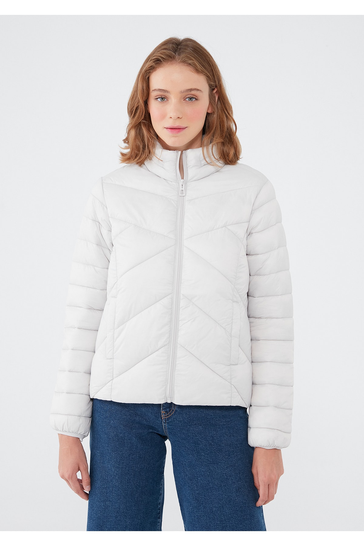 Mavi Dik Yaka Gri Şişme Mont Regular Fit / Normal Kesim 110698-27105 -3 کاپشن کوتاه سفید زنانه ماوی